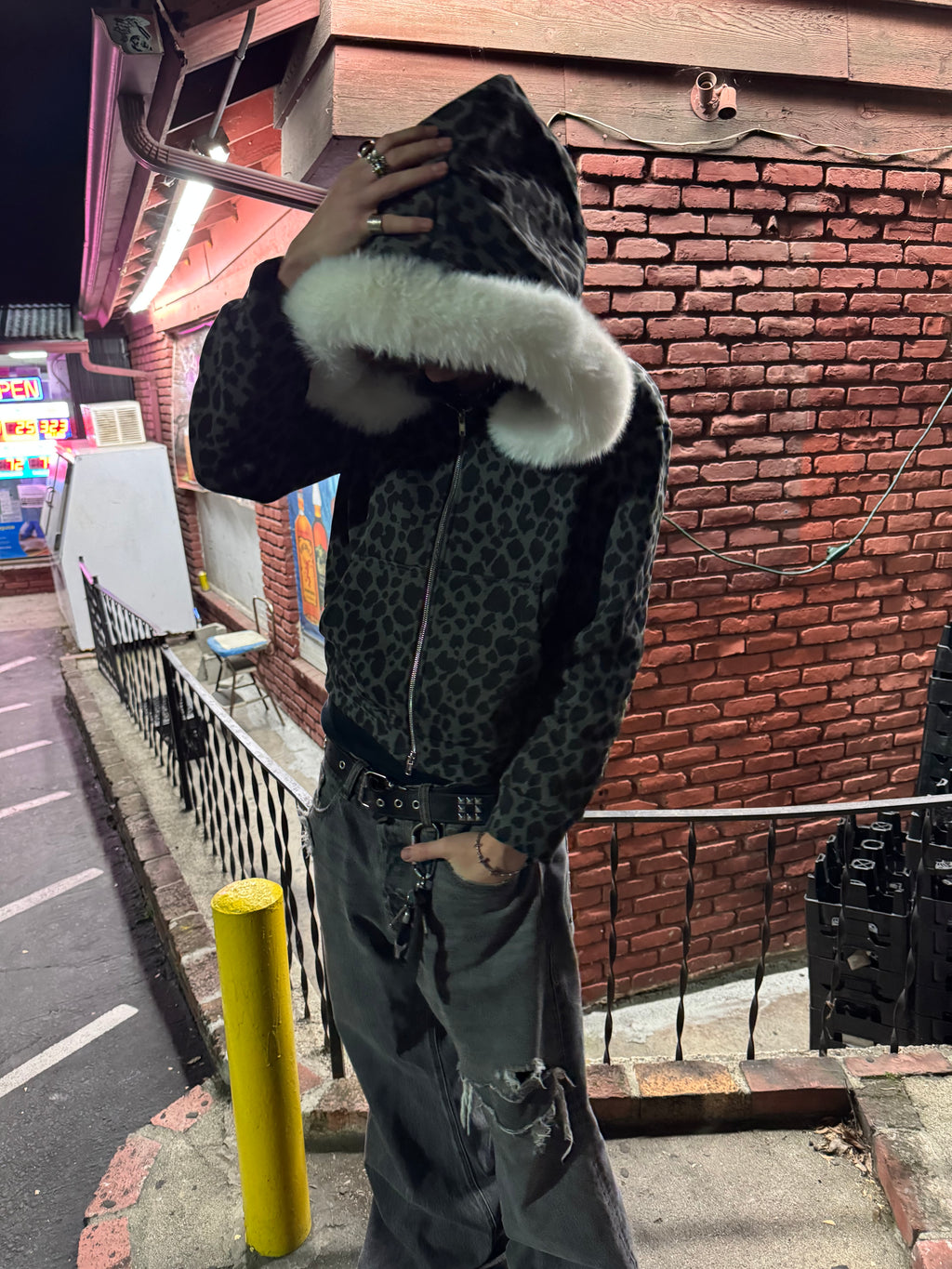 Leopard print Fur hoodie