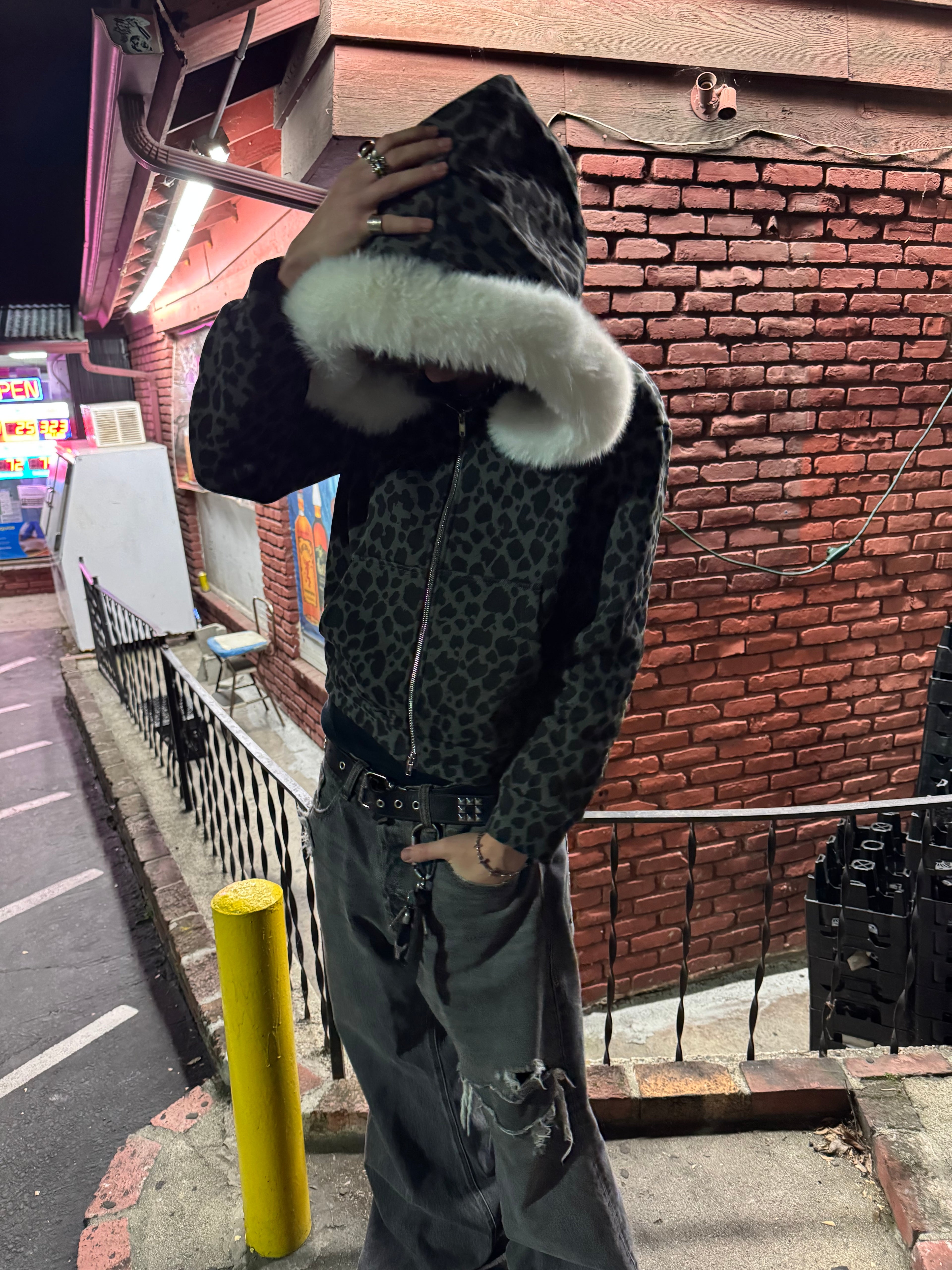 Leopard print Fur hoodie