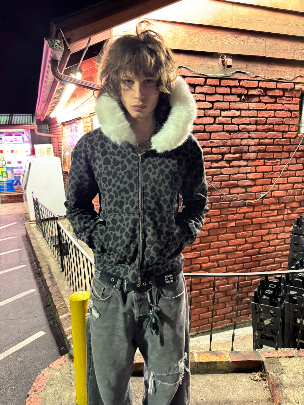 Leopard print Fur hoodie