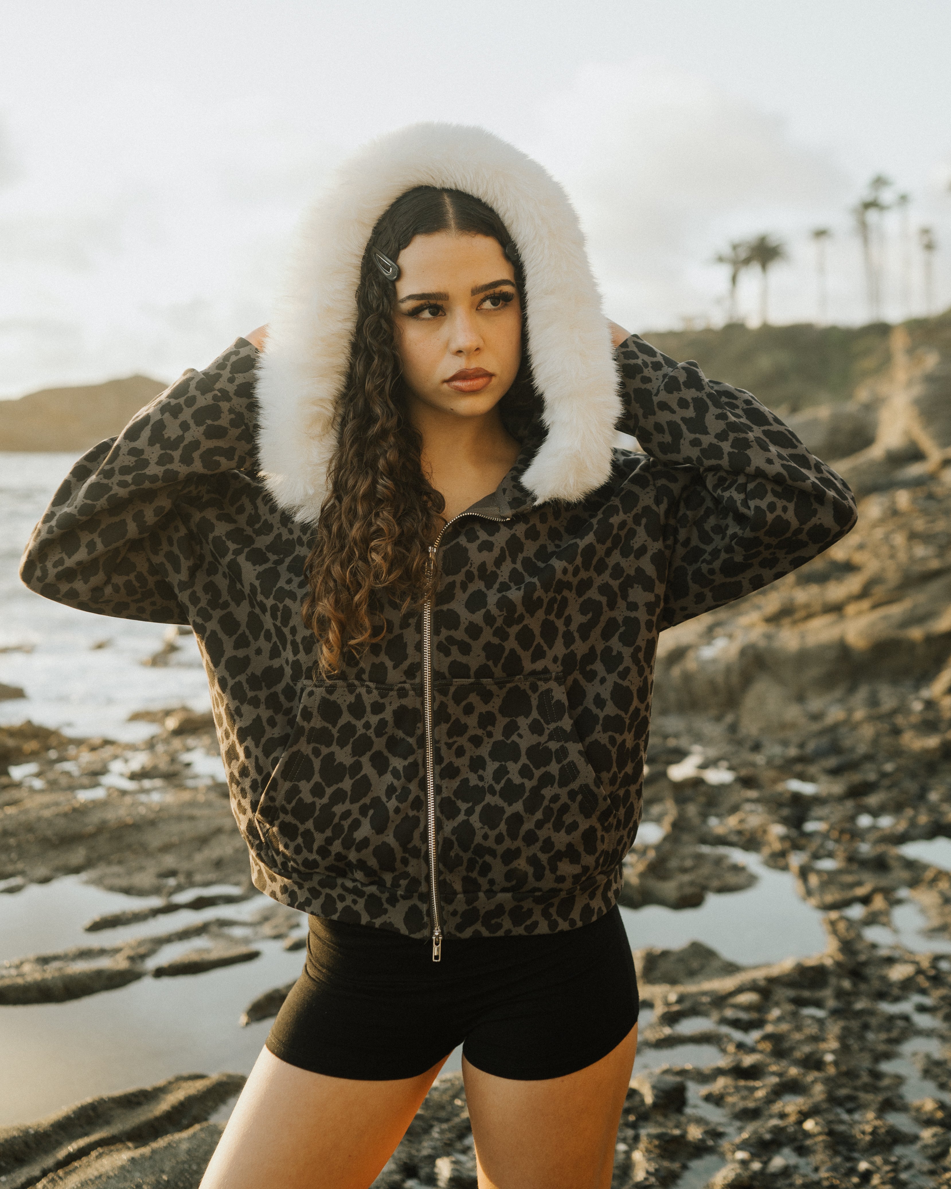 Leopard print Fur hoodie