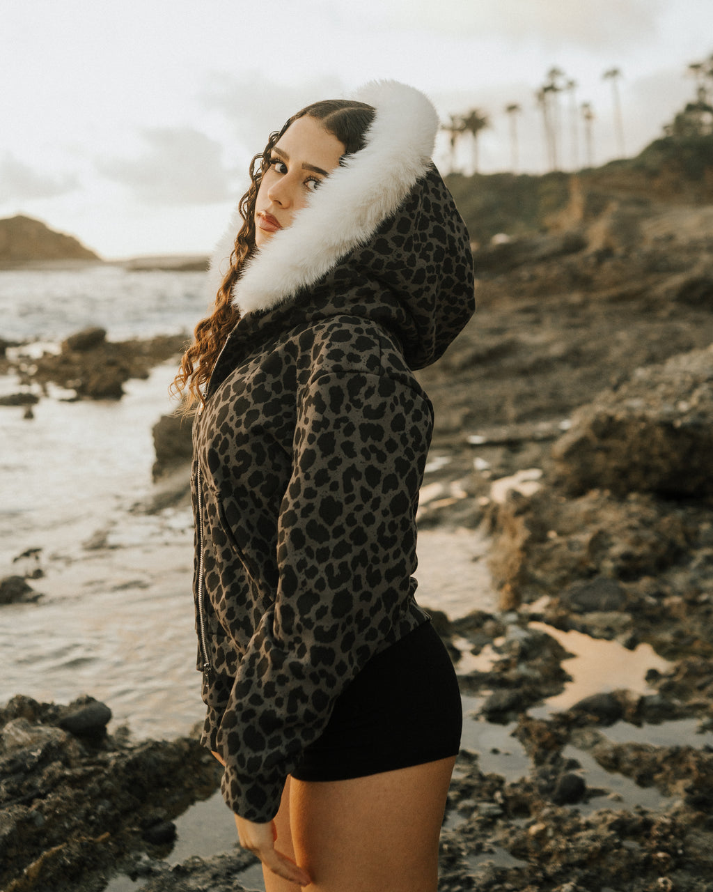 Leopard print Fur hoodie