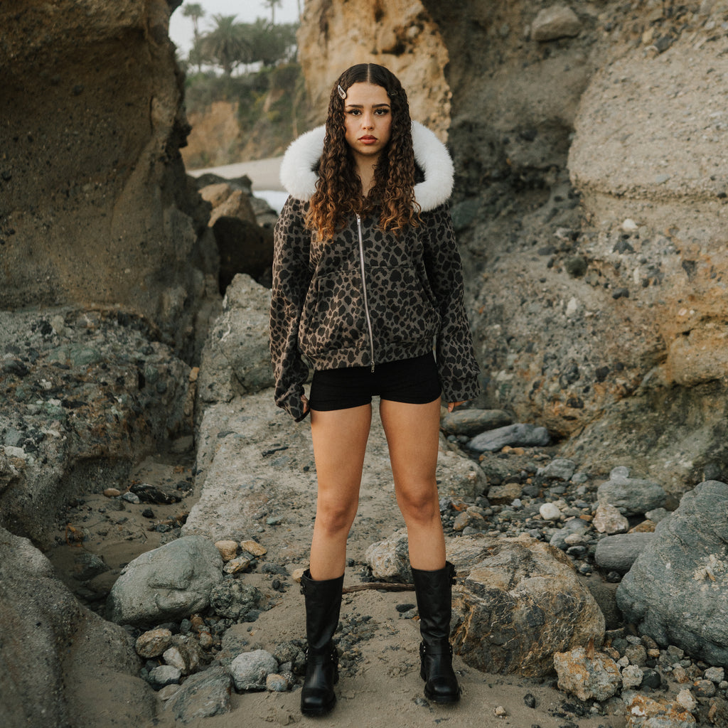 Leopard print Fur hoodie