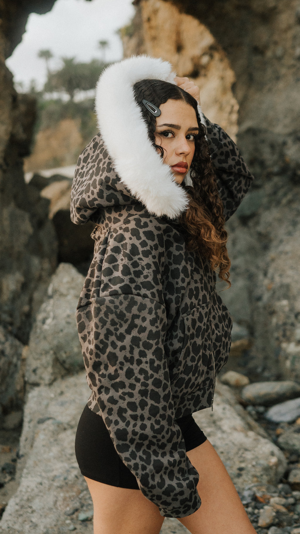 Leopard print Fur hoodie
